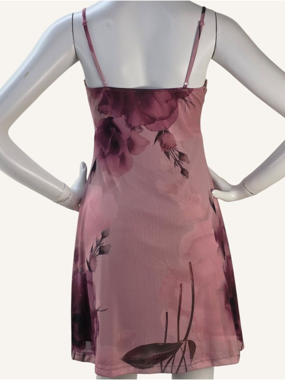 Lovely Day Floral Mesh Cowl Neck Mini Dress NWT Mauve Pink Medium - Picture 2 of 9